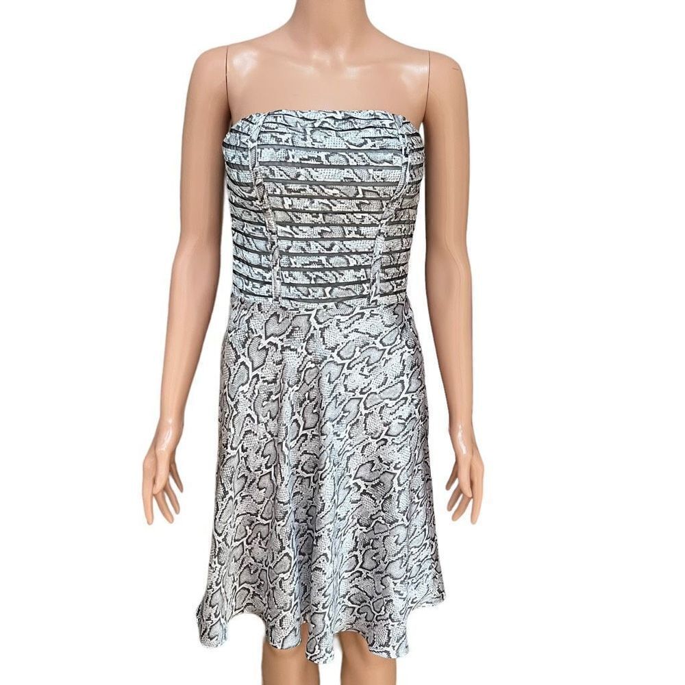 Cache snakeskin print strapless smocked back size 2